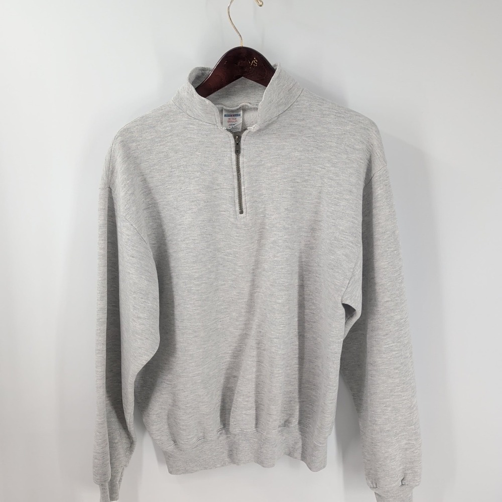 VTG Y2K USA Graphic Sweatshirt Jerzees Super Sweats NUBlend 1/4‎ Zip  Gray Sz M